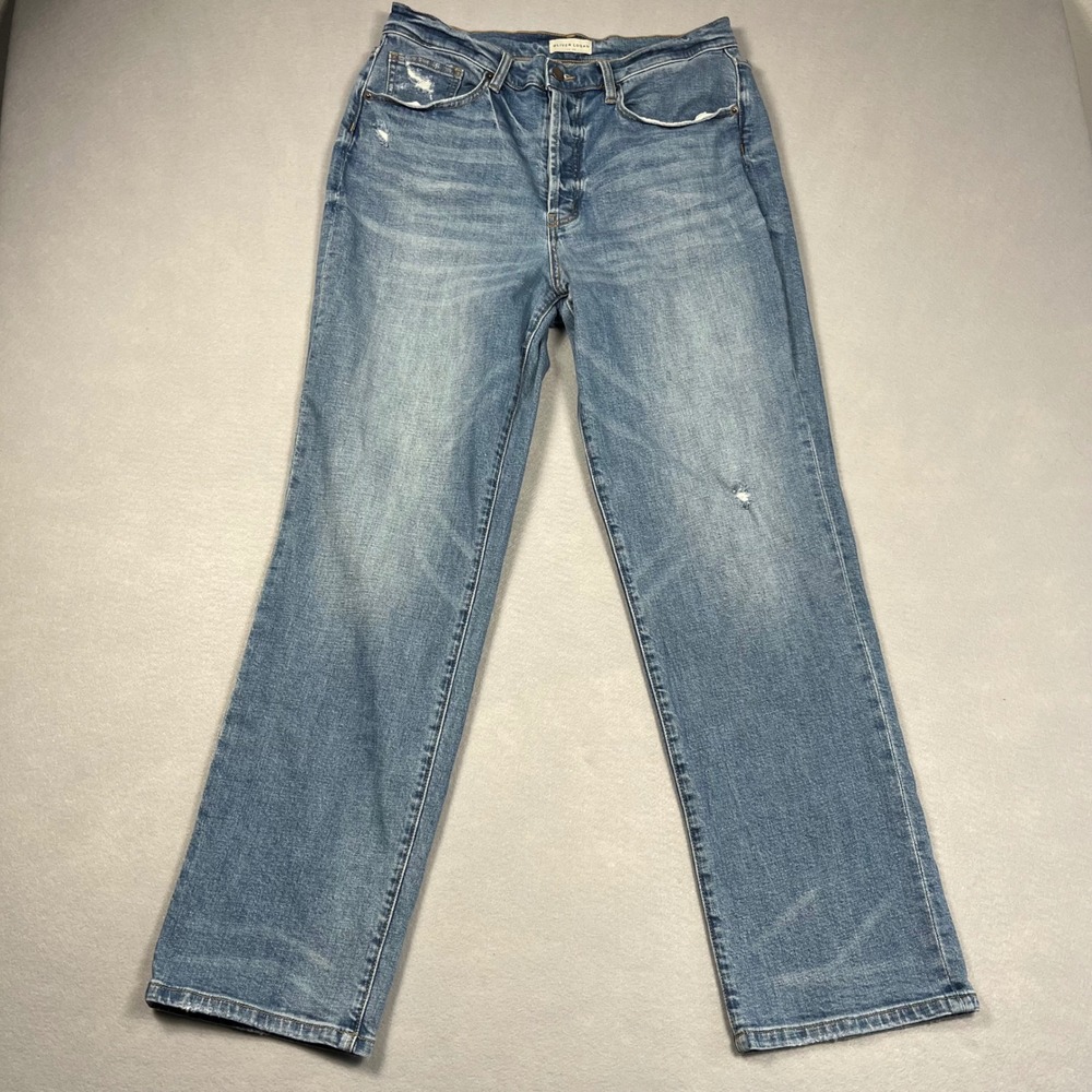 Oliver Logan Mulberry Straight Leg High Rise Jeans Womens 32 Button Fly Med Wash